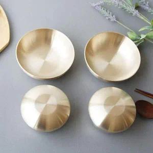 전통 방짜유기 공기 대접 2인세트 뚜껑 무지 놋그릇 2인놋그릇세트