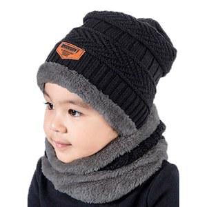 T WILKER 2PCS 키즈 겨울 니트 모자+스카프 세트 5-14세 남아용 따뜻한 플리스 안감
