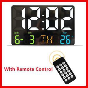 원격 제어 LED 디지털 벽시계 알람 시계 대형 스크린 전자 시계 온도 날짜 요일 디스플레이 벽시계