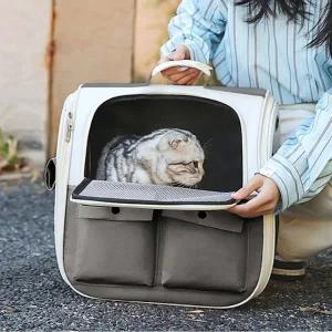 멀티포켓 메쉬 오픈창 반려동물 백팩 이동가방 그레이 캐리어 펫캐리어 애견캐리어 가벼운