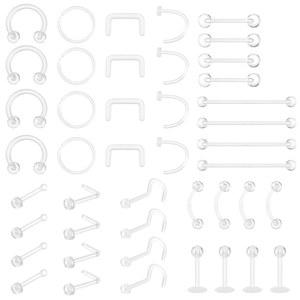 텔루코 44Pc 투명 코 피어싱 아크릴 투명 코 스터드 작업용 피어싱 리테이너 혼합 입술 코 눈썹 유두 혀 배꼽링