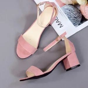 여성 샌들 스트랩 여름 구두 미들굽 발목끈 분홍색 스트랩끈샌들 낮은굽샌달높은굽