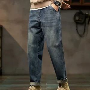 남자 배기핏 청바지 봄가을 9부 와이드 데님팬츠 일자 배기 캐주얼 긴바지 힛템