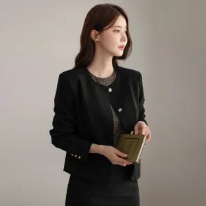 [시크라인] (~XXL까지) 아도카벨 라운드넥 버튼 자켓 가을 겨울 하객룩 오피스룩 모임룩 격식룩 빅사이즈