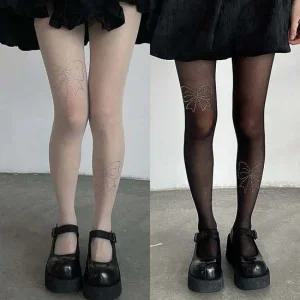 큐빅리본스타킹 키치 여성 포인트 패션 글리터 시스루