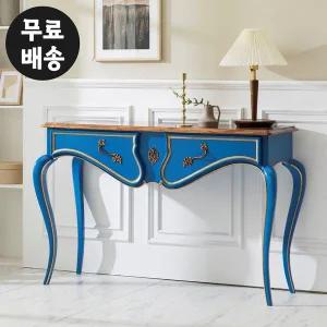 [벤티스가구]아일 엔틱 콘솔 원목 현관 테이블 슬림 수납장 거실 콘솔 수납장 복도장 폭좁은(블루)