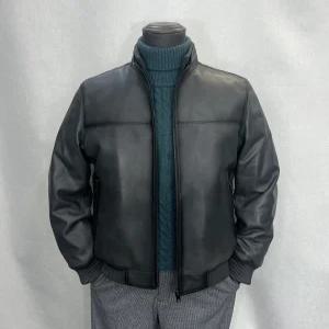 [바쏘옴므]양가죽 자켓 이태리 차이나카라 구스다운 가죽 점퍼 차콜 Z4UB14-2