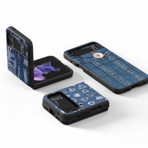 핸드폰케이스 보이 데님 프린트 청바지 폰 케이스 Z 플립 3 5 5G 용 블랙 하드 쉘 갤럭시 Z플립 4 DS-IB