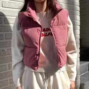 [유어하젤] 포러블 코듀로이 하이넥 숏패딩 베스트_W4292