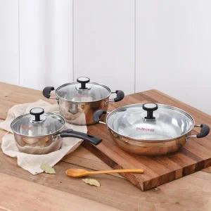 키친아트 아티스트 냄비세트 3종 스텐 편수 양수 전골