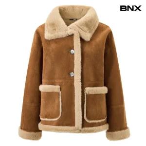 하이넥 퍼 배색 데일리 무스탕 자켓 (BX4JK012L0)