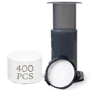 휴대용 400개 교체용 종이 필터, 4팩 - 에어로프레스 커피 메이커 및 바이알레티 모카 포트와 호환되는 편리한 밀봉, 일회용 필터