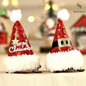 크리스마스 머리 핀 산타 모자 헤어 삔 집게 악세사리 유아 어린이 집 유치원 교회