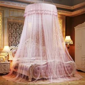 고품질 하늘하늘 침대 캐노피 모기장 연핑크 레이스 (WFB8E63)