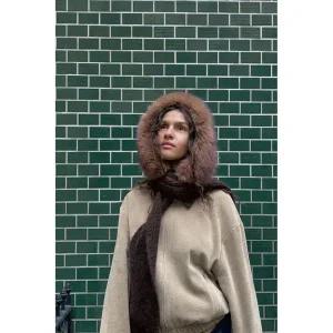 ZARA 자라 모자  햇 패션 액세서리 장갑 벨트 소품 페이크 퍼 스카프 후드 - 브라운 163572