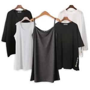 여름 옷 빅사이즈 민소매 티셔츠 망고 롱 끈 나시 반팔 티셔츠 중년 엄마 미시 오버핏 큰옷