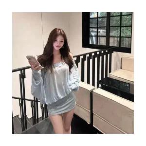 여성 데일룩 스커트 미니 일자 어깨 긴팔 원피스 여름 오프숄더 힙업 숏 DAOL2