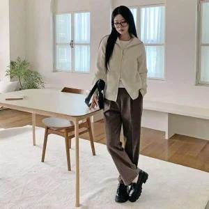 오피스룩 여성 겨울 모직 기모 밴딩 슬랙스 정장팬츠