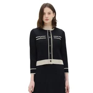 요이츠 여자가디건 배색 여성 니트-블랙-S/M