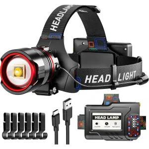 헤드 랜턴 캠핑용품 램프 충전식 LED 헤드램프 990000LM 밝기 모션 센서 및 줌 기능 5가지 모드 IPX7 방수