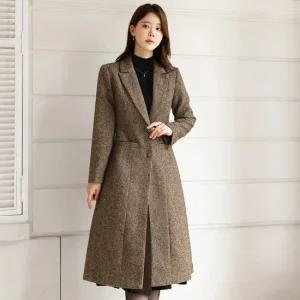 [시크라인] 로에나오 헤링본 플레어 롱 코트