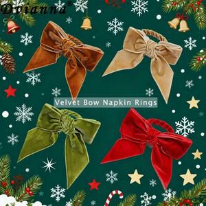 6개 크리스마스 냅킨 링 벨벳 리본 홀더 추수감사절 할로윈 저녁식사 결혼식  테이블 장식
