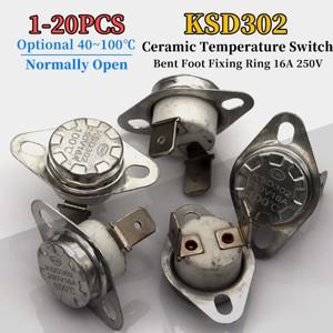 5-20PCS 평상시 열림 KSD302 구부러진 발 고정 링 16A 250V 40 ℃ -300 세라믹 정상 폐쇄 온도 스위치 조절