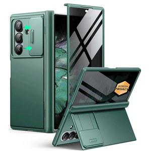 프라이버시 화면 보호 기능이 있는 Z 폴드 7 케이스, [안티 스파이] 숨겨진 킥스탠드 및 슬라이드 카메라 커버와 힌지 보호, 삼성 갤럭시 Z 폴드 7, 그린용 전신 충격 방지 슬림 하드 폰 케이스