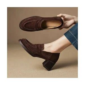 SMK 여성신발 힐펌프스 하이힐 기모 로퍼 통굽 스몰힐 JEN4