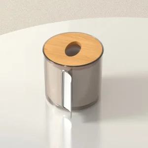 투명 원형 화장지케이스 우드뚜껑 롤휴지보관함