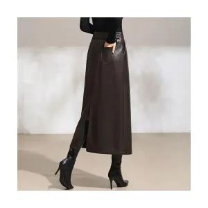 여성 데일룩 스커트 롱치마 가을 겨울 하이웨스트 오피스룩 PU가죽 슬림 힙색 블랙 롱 가죽 DAOL4