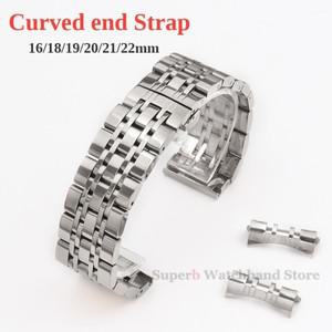TISSOT 솔리드 스테인레스 스틸 시계 스트랩, 곡선 엔드 밴드 교체 팔찌, 나비 버클, 16mm, 20mm, 22mm