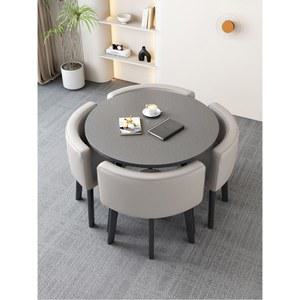 거실 원탁 테이블 의 트 그레이원형테이블 라이트그레이가죽의자4개 티세트 북유럽 탁자
