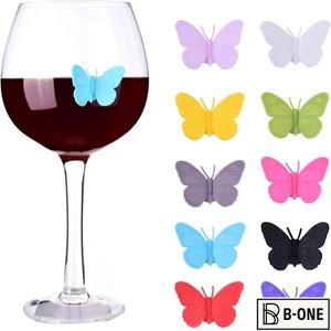 와인 잔 마커, 참, 실리콘 음료 나비 태그, 흡입 컵, 바 파티, 가족 저녁 10 개