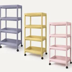 바퀴형 선반 다용도 트레이 틈새 이동식 선반 수납 플라스틱 드레스 수납장 조립식 정리함 4단 사각 거실