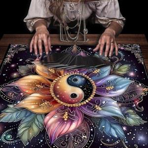 음양 만다라 타로 카드 테이블 천으로 위카 제단 천으로 생생한 별이 빛나는 하늘 꽃 타로 식탁보 운세 타로 매트