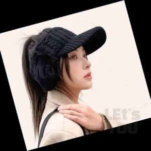 레츠 뽀송 귀달이썬캡 털방울모자 여자비니 여성비니모자