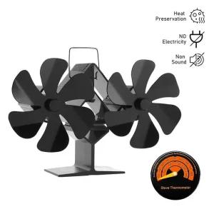 난로동력팬 더블 헤드 스토브 선풍기 12 열구동 벽난로 통나무 우드 버너 배터리 친환경 가정 고효율 난방