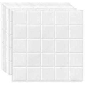DEWOO 스퀘어 화이트 필 앤 스틱 백스플래시 타일 셀프 접착식 지하철 체크무늬 주방 욕실 벽 (10매, 12