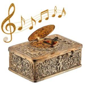 유럽 3차원 엠보싱 버드 뮤직 박스 기계식 노래하는 오토마톤, 9.8 6.4 3.6cm, 빈티지 와인드 업 박스, 음악 선물 (황금)