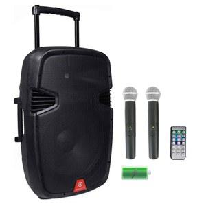 Rockville RAM15BT 15인치 800W 피크/200W RMS 전원 PA DJ 스피커, 블루투스, 충전식 배터리 4-8시간, 무선 마이크 2대, TWS 링크, FM/USB/SD, 휴대용, 이벤트 및 공연용