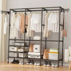 다용도 행거 이동식 스탠드 드레스룸 조립식 옷장 3단 정리 수납 공간활용 선반형 튼튼한 모듈형 수납장