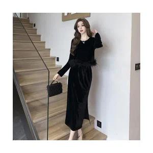 EAMT 여자 겨울 치마 추동 벨벳 골드 세트 센슈얼 투피스 스커트 상의 EUNG4