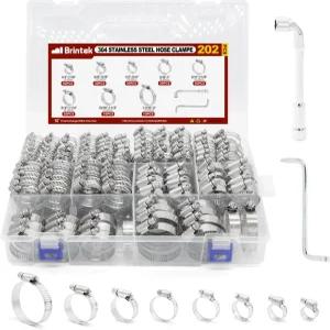 브린텍 202PCS 호스 클램프 모음 배관 연료 라인 자동차 정원 및 기계적 용도를 위한 조절 가능한