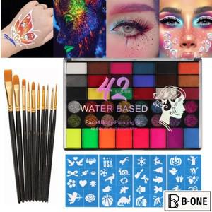 42색 얼굴 바디 페인팅 세트 수용성 글로우 네온 페이스 페인트 아트 화려한 할로윈 축제 파티 메이크업 키