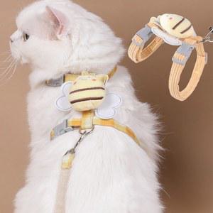 꿀벌 장식이 있는 고양이 하네스, 목걸이, 고양이와 성체 고양이에게 적합 (옐로우, M)