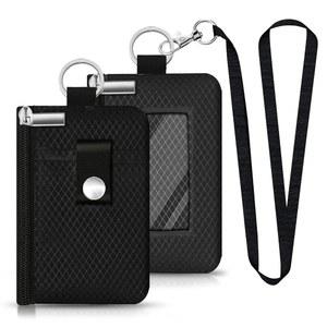 CCU 미니멀리스트 RFID 차단 작은 지갑(ID 창 ) 방수 지퍼 케이스 지갑(카드용 랜야드 열쇠고리 ) 여행 여성 남성(블랙)