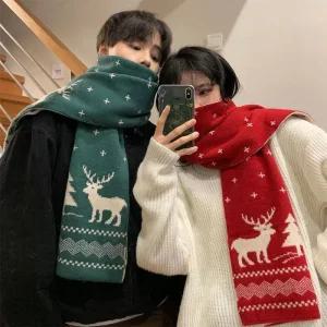 크리스마스 커플 목도리 사슴 캐릭터 빨강 초록