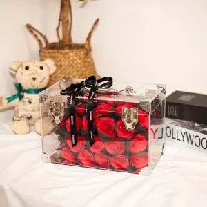 조화 이벤트 아크릴 플라워 박스 프로포즈 파티 인테리어 소품 기념일 로즈 투명 레드 프리미엄 집들이 선물 기념일 오브제