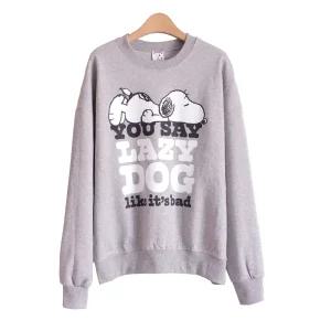 전사 프린트 기모맨투맨 티셔츠 긴팔 오버핏 빅사이즈 피너츠 스누피 레이지스누피